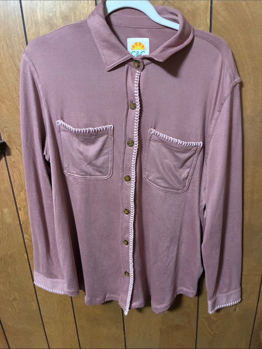 C&C California Dusty Rose Button-Down Shirt with Contrast Whipstitch